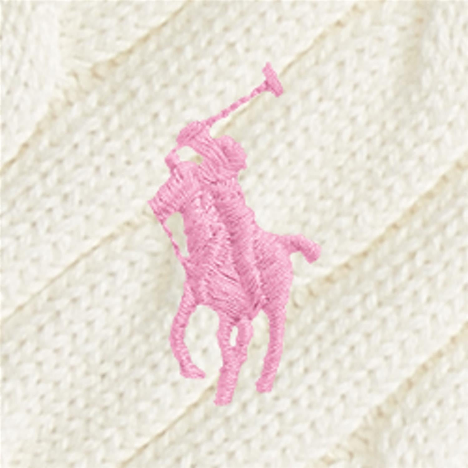 Hvit flettegenser med rosa logo fra Ralph Lauren – jente – 4–20 år – i 100% bomull
