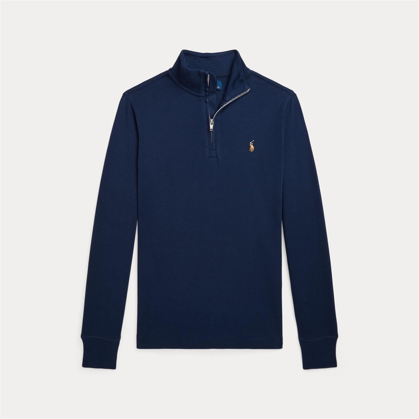 Ralph Lauren genser i blå farge med zip og liten logo på venstre bryst, tilgjengelig i størrelsene 7 år, 8-10 år, 12-14 år og 16 år.