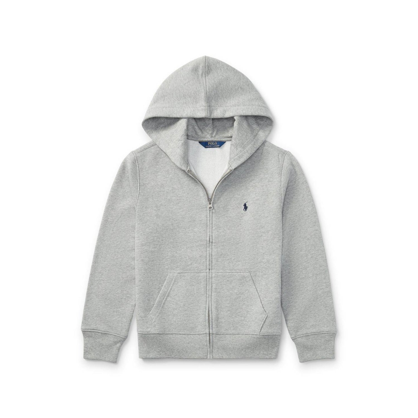 Grå hettejakke fra Ralph Lauren med glidelås og brodert logo