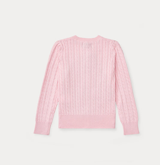 Ralph Lauren Mini-Cable cardigan i rosa med brodert hest – 100% bomull – Jente