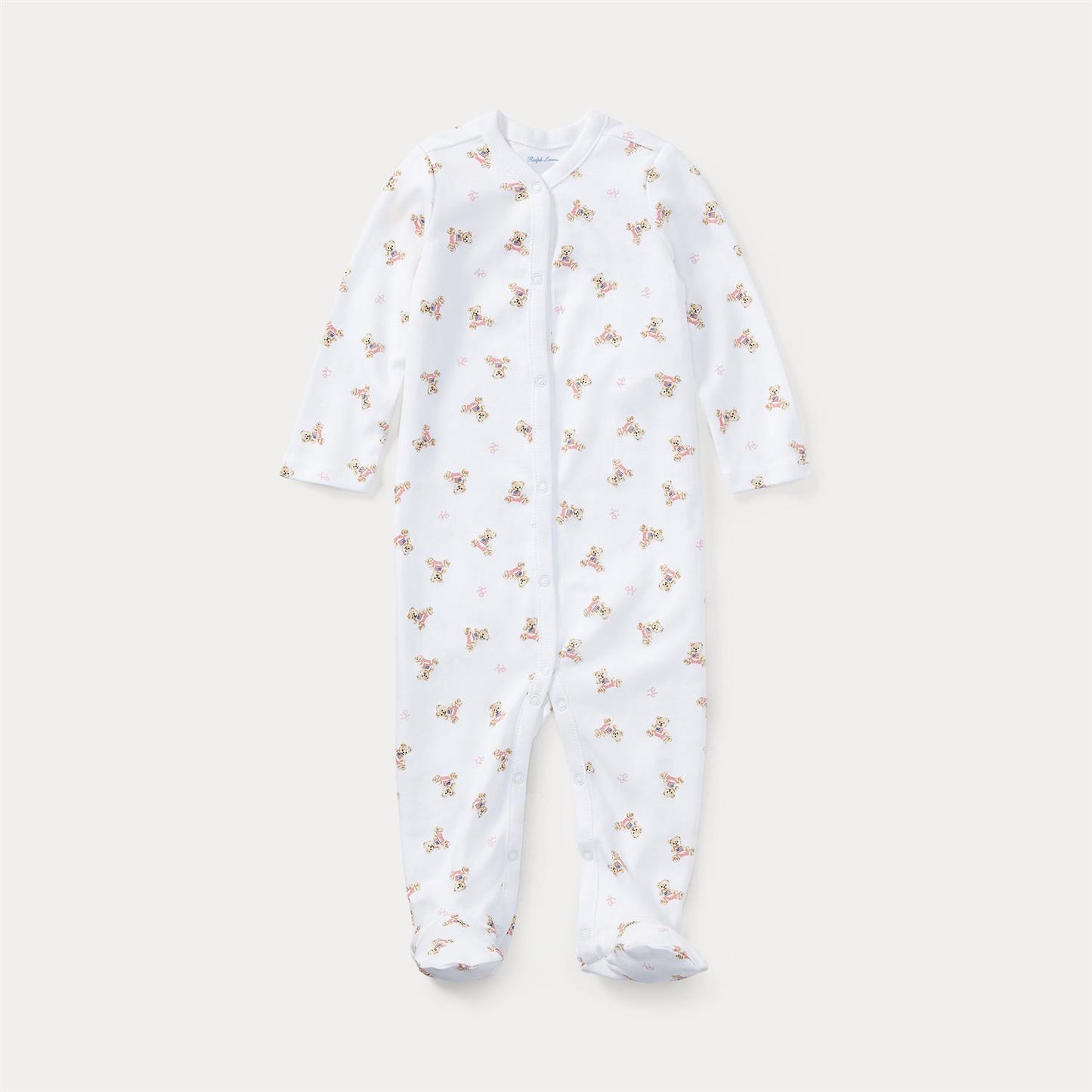 Ralph Lauren nattdrakt i hvit med rosa bamser, jente 0–9 mnd