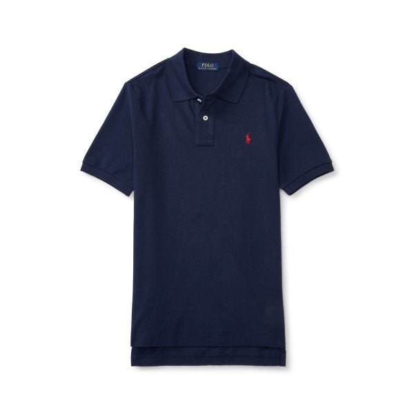Marineblå piquet T-skjorte fra Ralph Lauren med rød logo – til gutt
