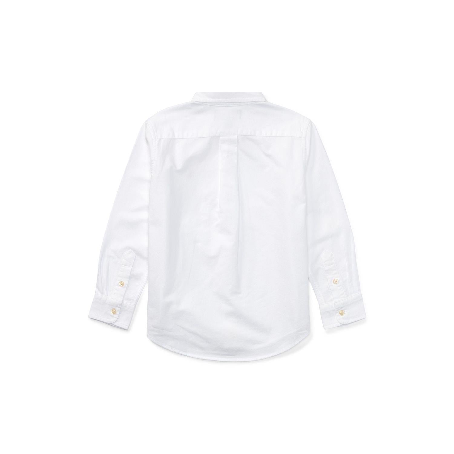 Hvit penskjorte fra Ralph Lauren med mørkeblå logo til gutt