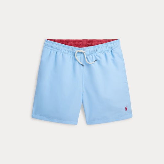 Ralph Lauren Traveler badeshorts i lyseblå med rød hestelogo – Gutt