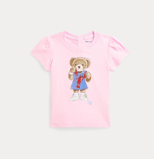 Ralph Lauren rosa t-skjorte med bamsemotiv – jente 1–2 år