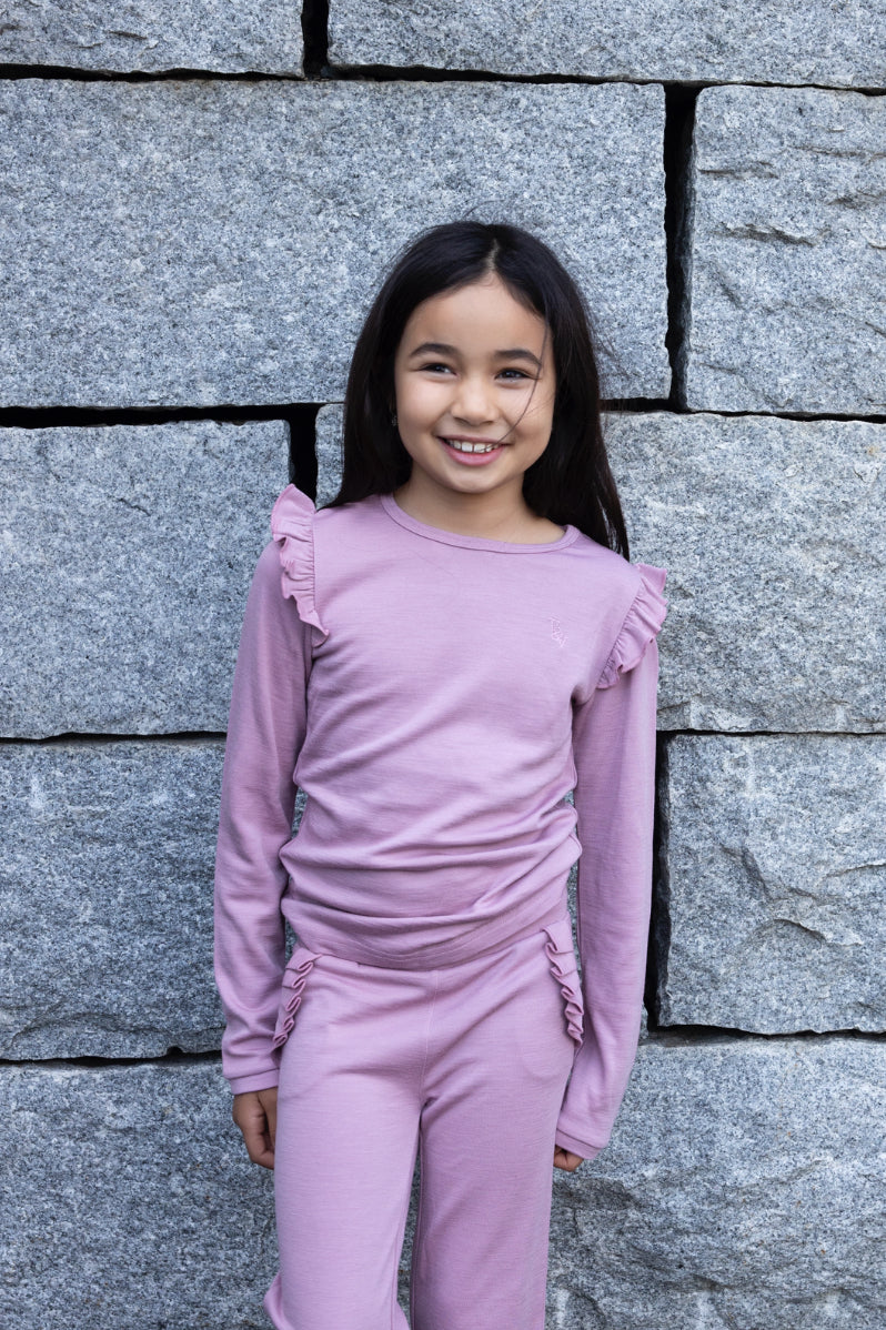 Vilje & Ve Nanna bukse i lyslilla med blonde over lommene – Jente – 4–10 år