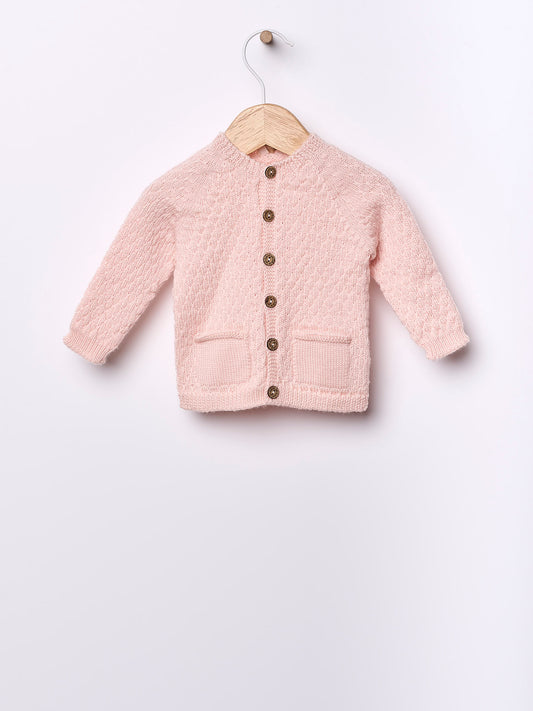 Wedoble – Ull cardigan med mønster – Rosa – Jente – 0–3 år