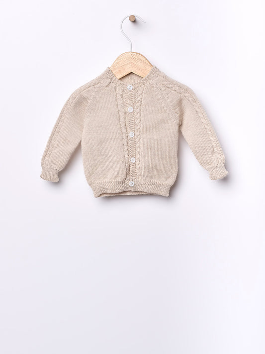 Wedoble ullcardigan med flettet mønster i beige for gutt 0–3 år