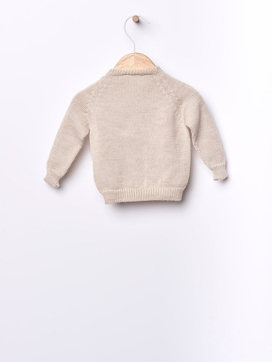 Wedoble ullcardigan med flettet mønster i beige for gutt 0–3 år