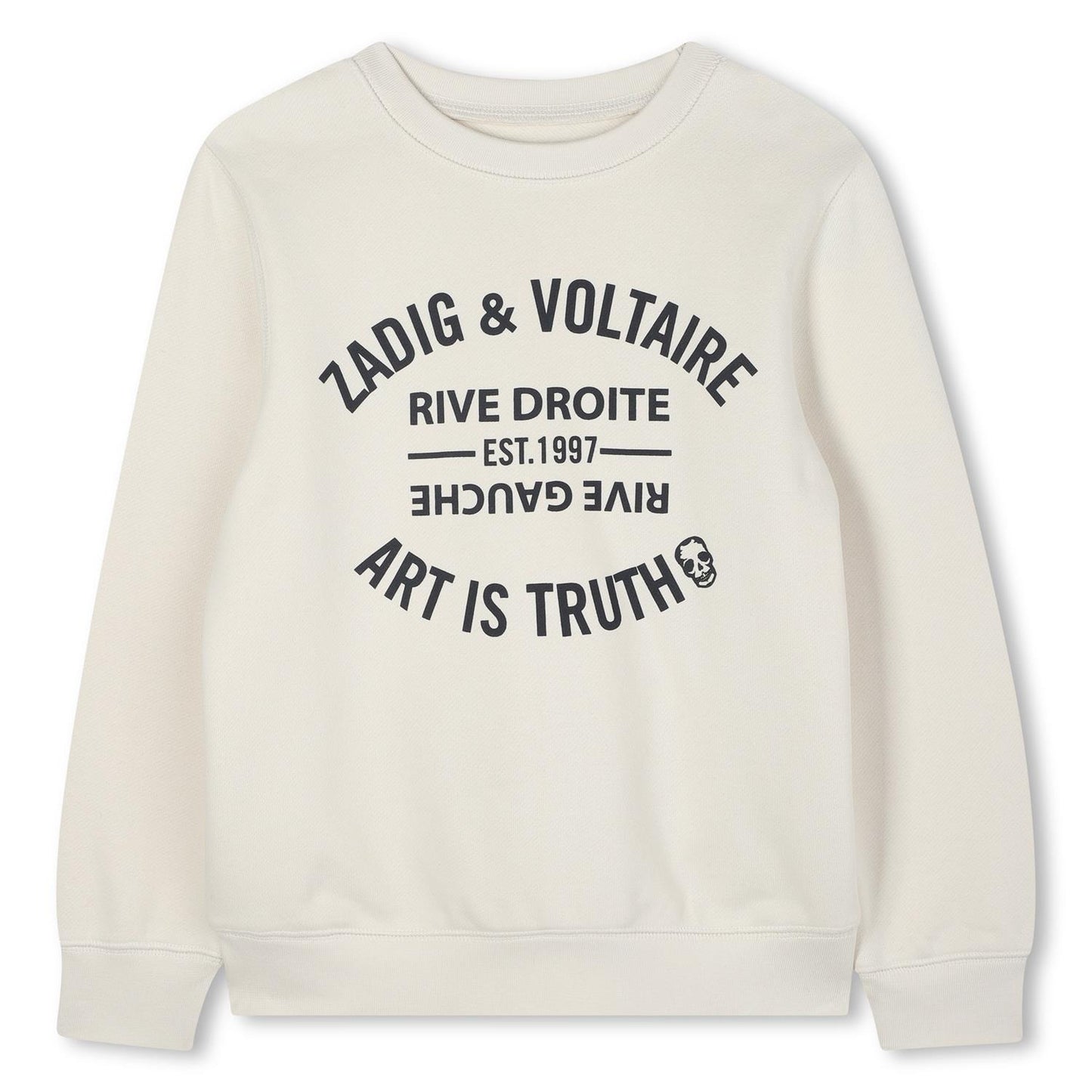 Zadig & Voltaire collegegenser i hvit med trykk på brystet