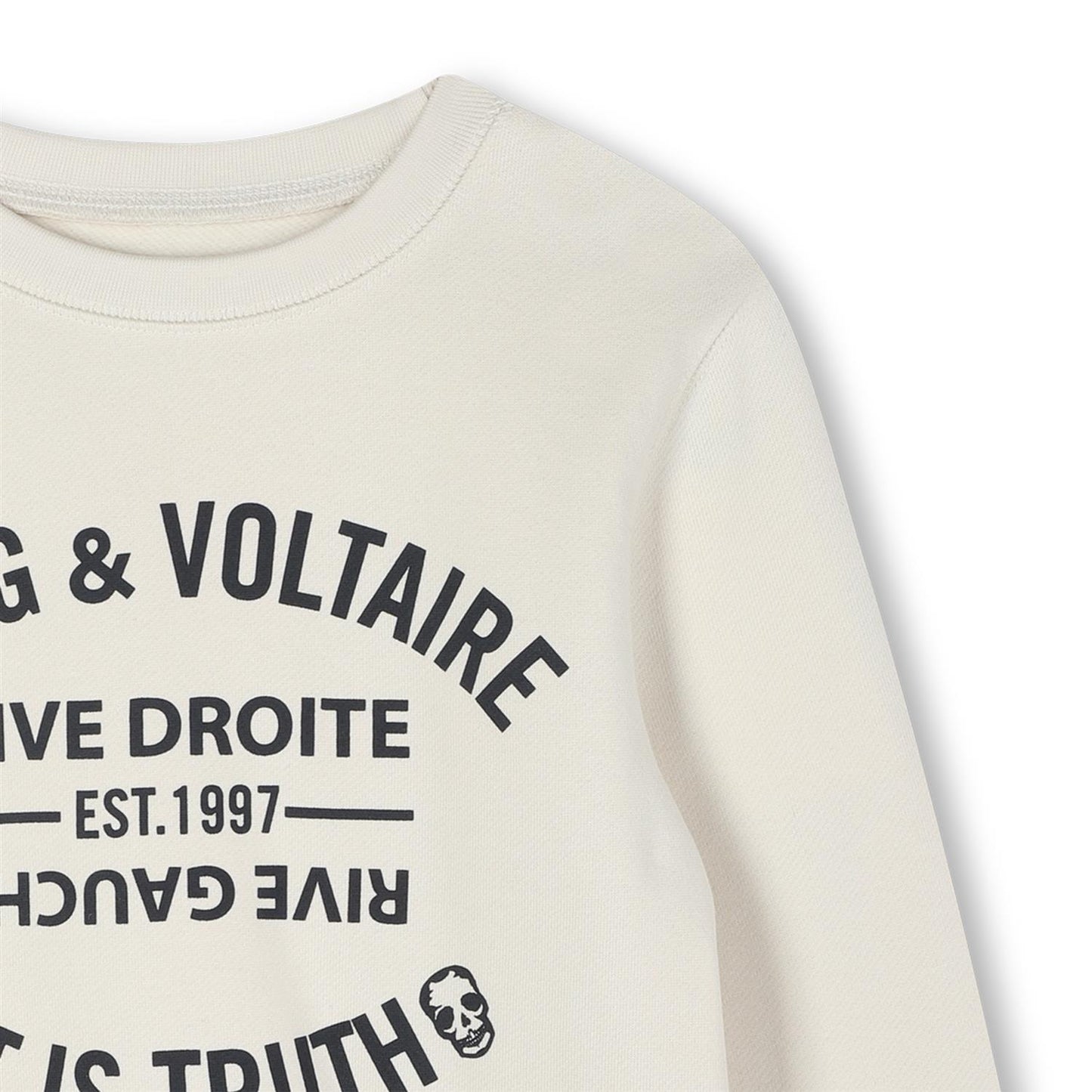 Zadig & Voltaire collegegenser i hvit med trykk på brystet