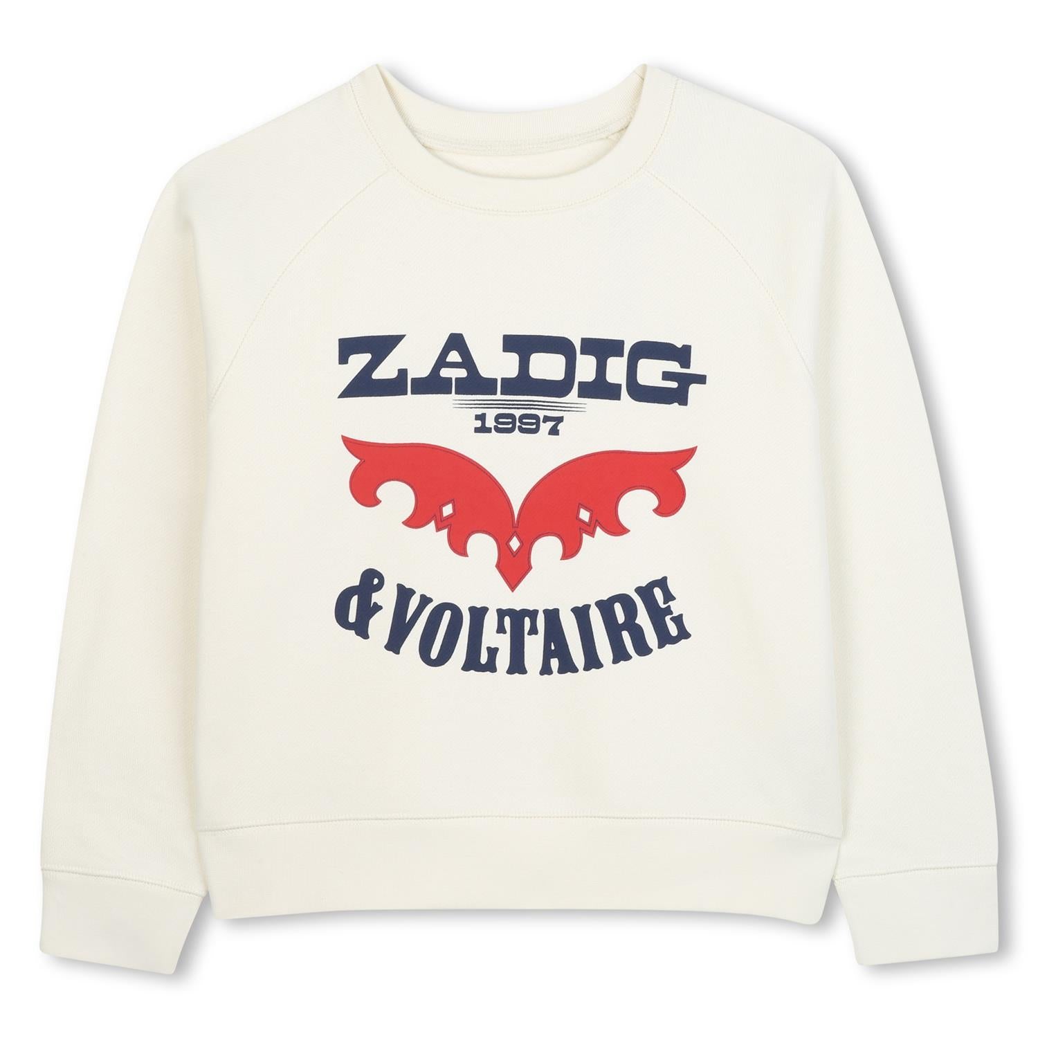 Zadig & Voltaire hvit collegegenser med trykk på brystet