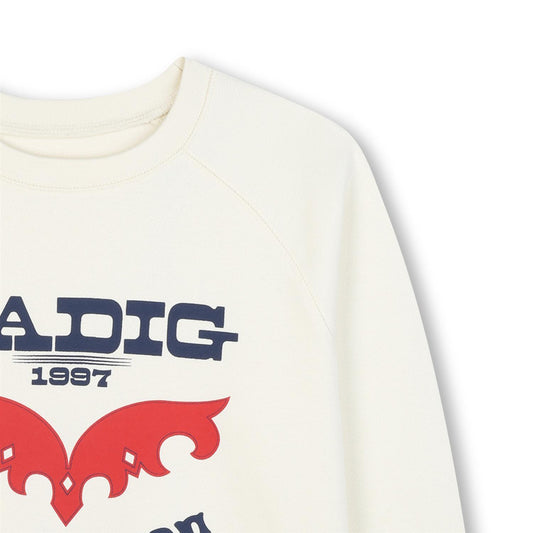 Zadig & Voltaire hvit collegegenser med trykk på brystet