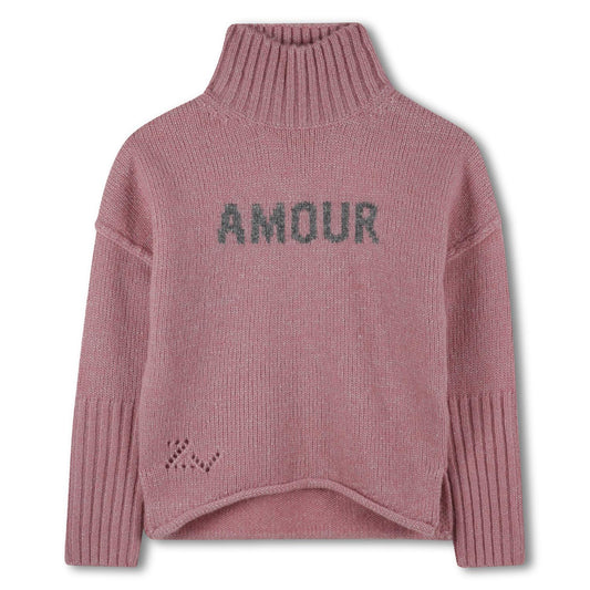 Zadig & Voltaire rosa strikkegenser med AMOUR-trykk på brystet