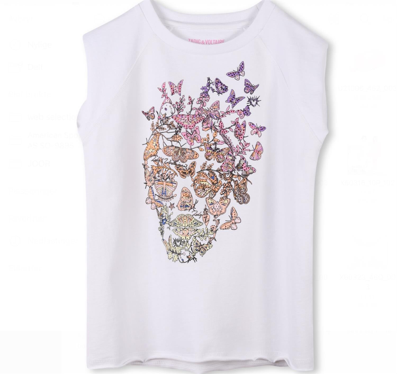 Zadig & Voltaire hvit t-skjorte med blomsterskallemotiv – jente 14–16 år