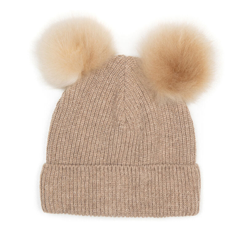 Hat Knit 2 Pom Poms