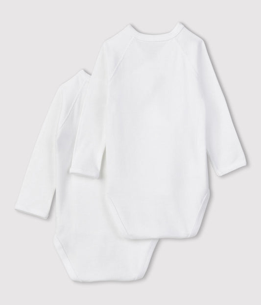 Hvit 2-pk omslagsbody fra Petit Bateau i bomull – unisex