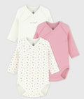 Petit Bateau – 3-pakning bodyer med kryssknepping – Rosa – Jente – 0-1 år