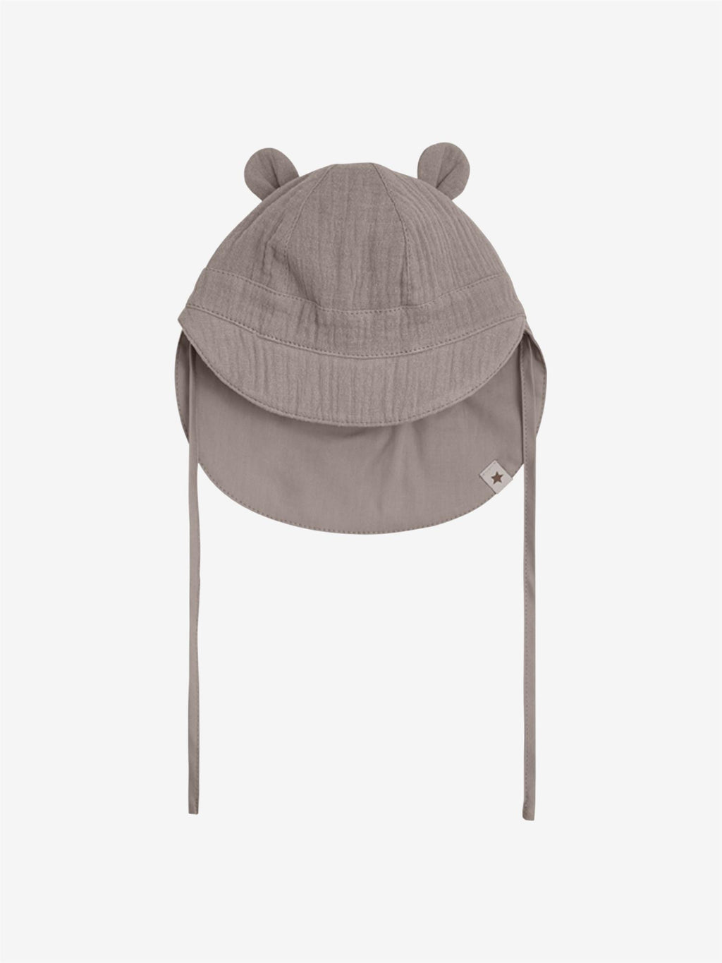 Huttelihut – Solhatt i musselin med øreklaffer og knyting – Beige – Unisex – 0-2 år