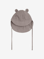 Huttelihut – Solhatt i musselin med øreklaffer og knyting – Beige – Unisex – 0-2 år