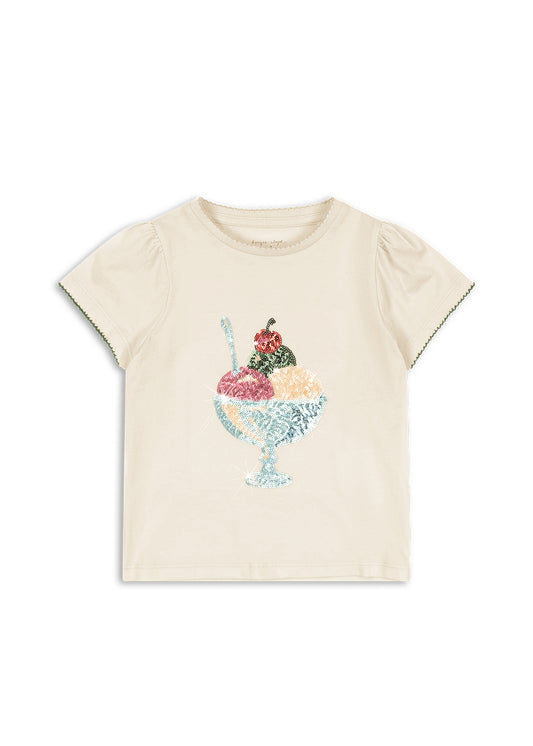 Konges Sløjd – Puff tee med brodert iskrem – Off white – Jente – 2-8 år