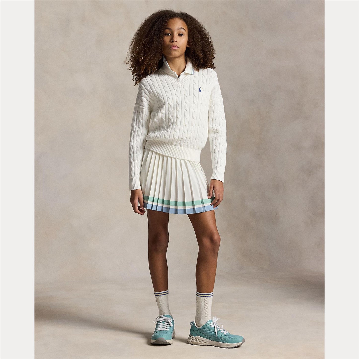 Polo Ralph Lauren – Flettegenser med V-hals – Offwhite – Jente – 12-16 år