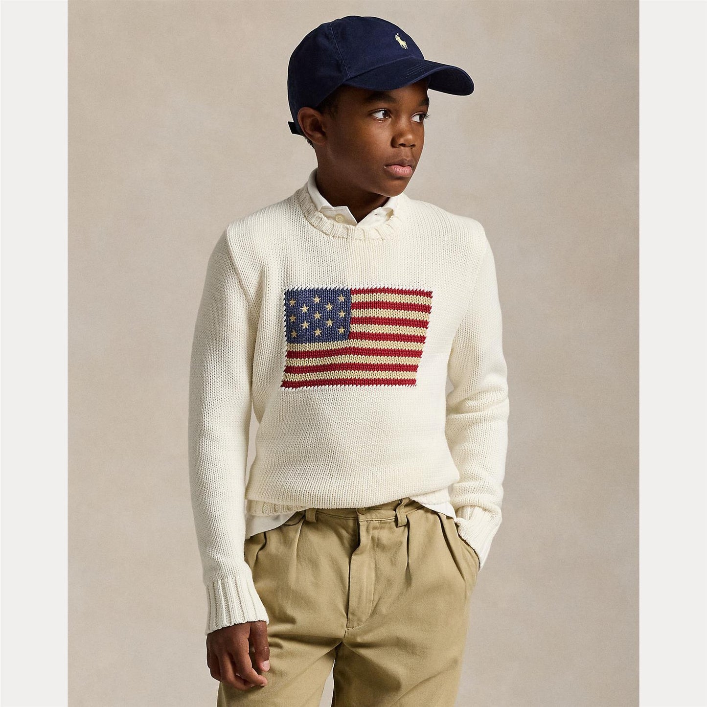 Polo Ralph Lauren - Cotton Flag Sweater - Hvit - Unisex - 10/12-18/20