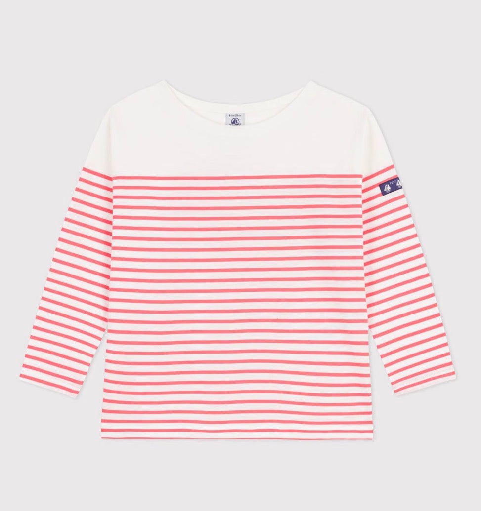 Petit Bateau – Genser med striper – Aprikos/hvit – Jente – 3-10 år