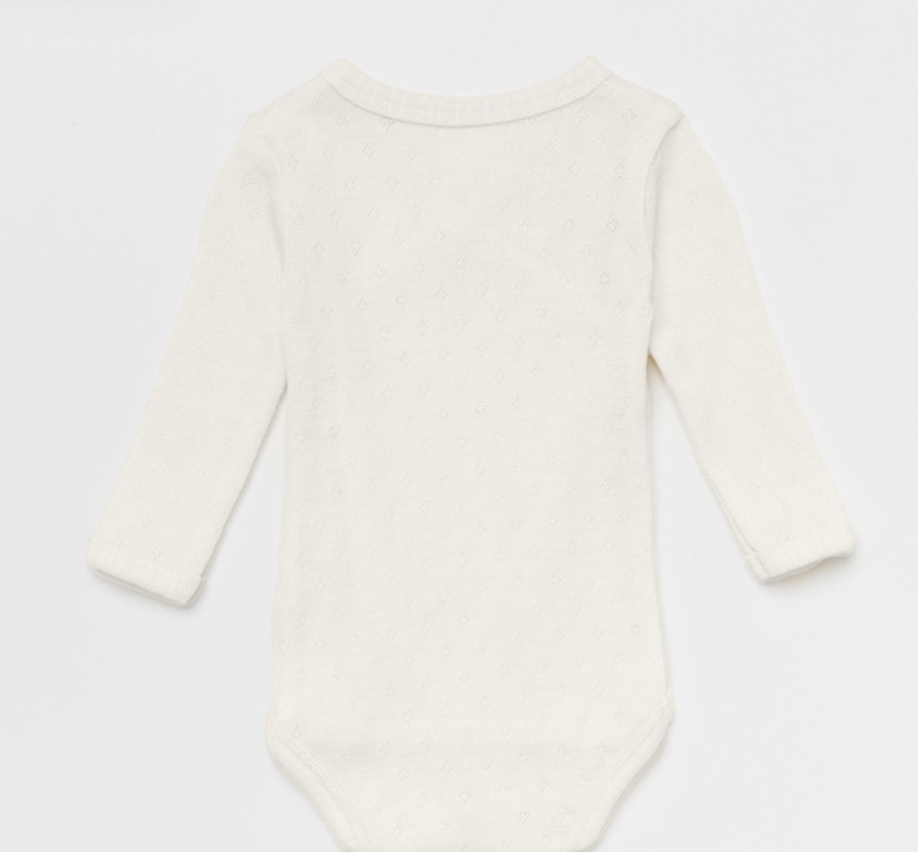 Lillelam – Omslagsbody i ull med pointellemønster – Offwhite – Unisex – 0-1 år