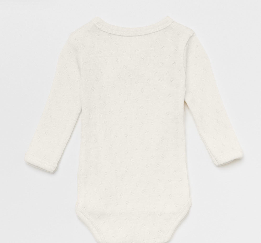 Lillelam – Omslagsbody i ull med pointellemønster – Offwhite – Unisex – 0-1 år