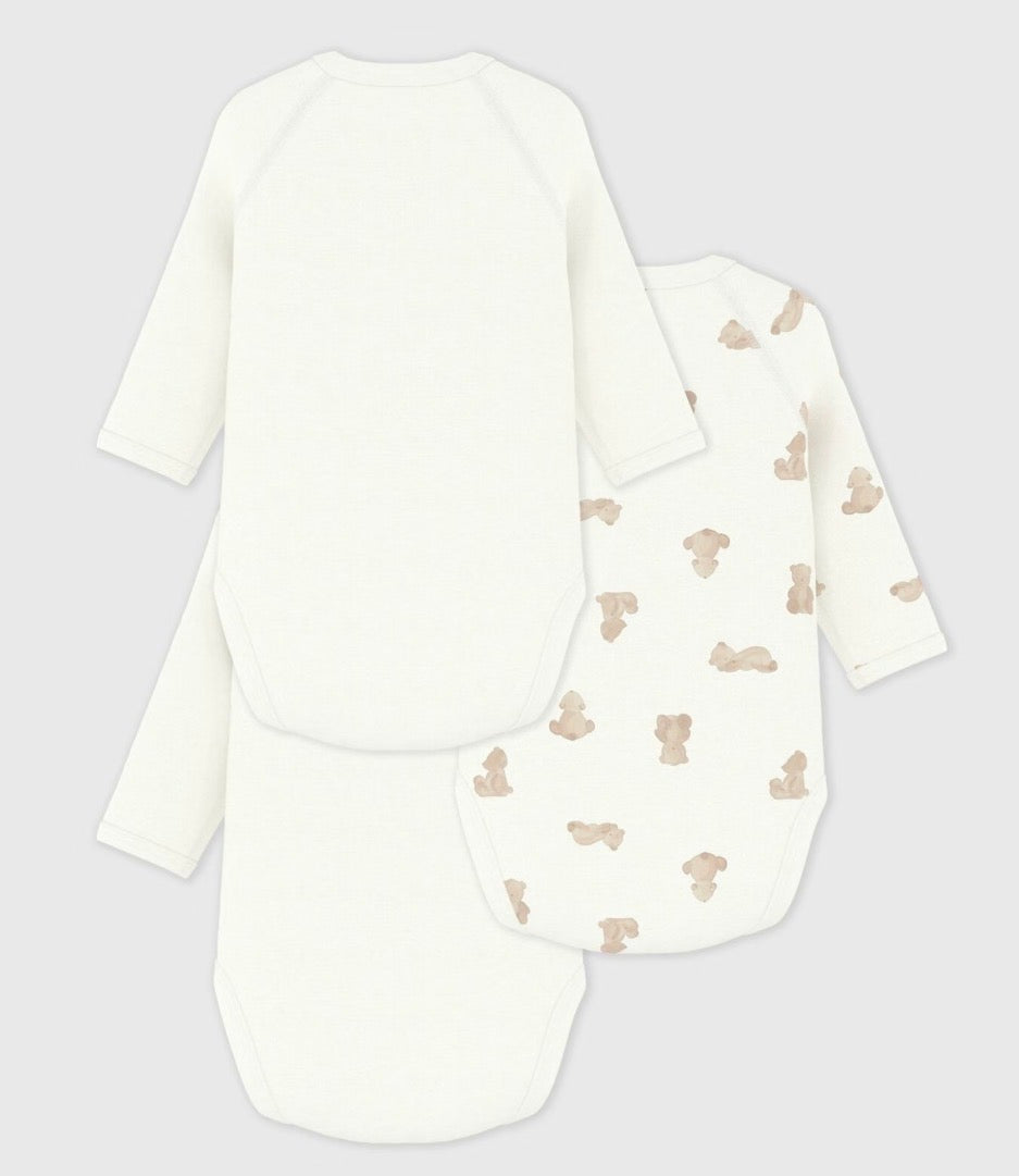 Petit Bateau – 3 pk body med kryssknepping – Hvit – Unisex – 0-1 år