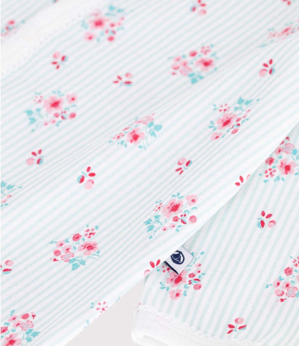 Petit Bateau – Pyjamas med striper og blomster – Lysegrønn/hvit – Jente – 0-2 år