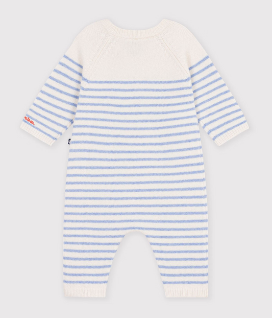 Petit Bateau - stripet heldrakt - blå - gutt - 0-6 mnd
