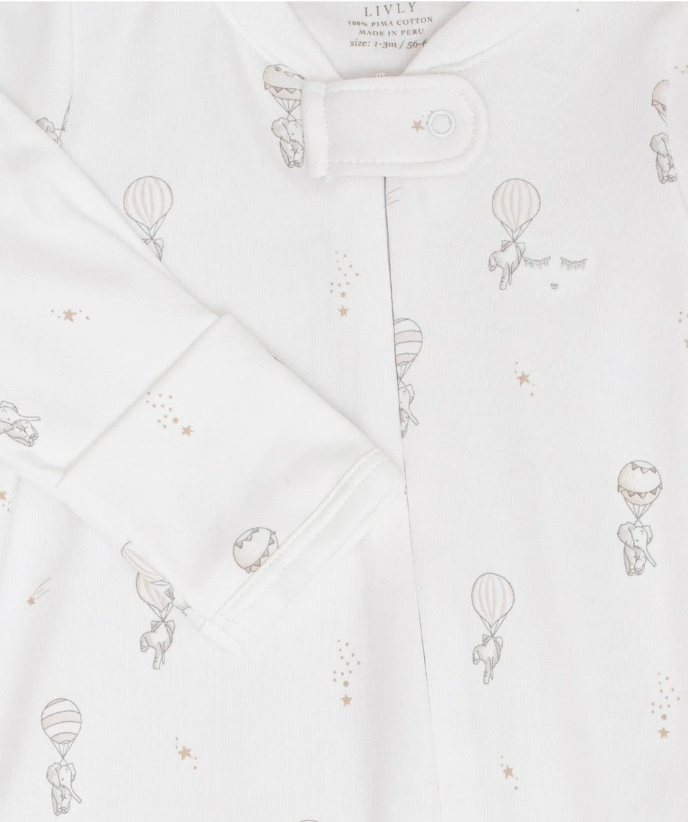 Livly - Flying Elephants Zipper Footie - Unisex - 0-12 mnd