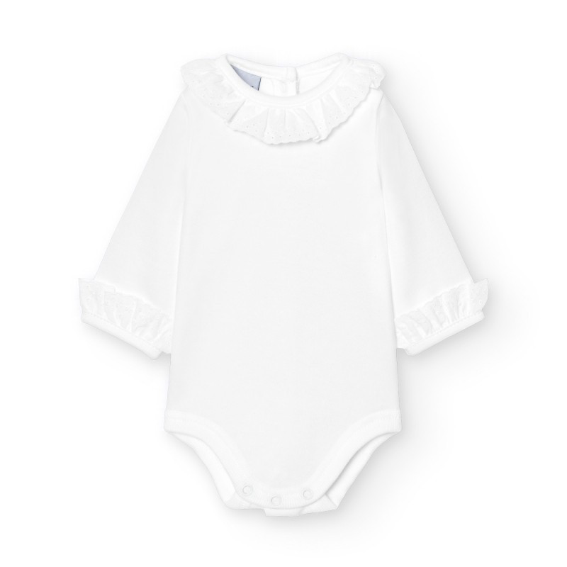 Babidu – Body med blondekrage – Hvit – Jente – 0-2 år