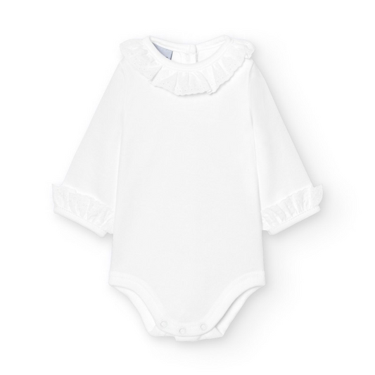 Babidu – Body med blondekrage – Hvit – Jente – 0-2 år