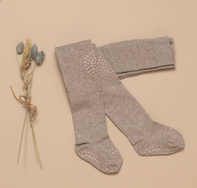 GOBABYGO – crawling tights i økologisk bomull med antiskli – Beige – Unisex – 0-2 år