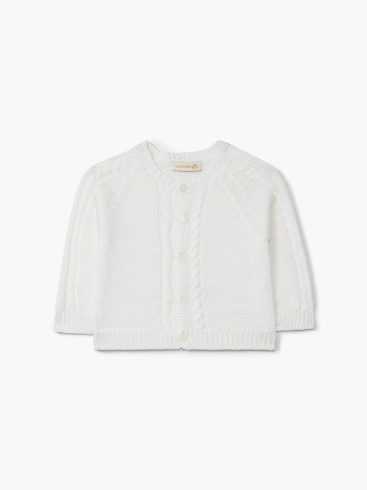 Wedoble – Ullcardigan med flettedetaljer – Hvit – Unisex – 0-3 år
