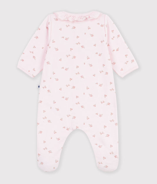 Petit Bateau - velour drakt med blomster - Rosa - jente - 0-6 mnd