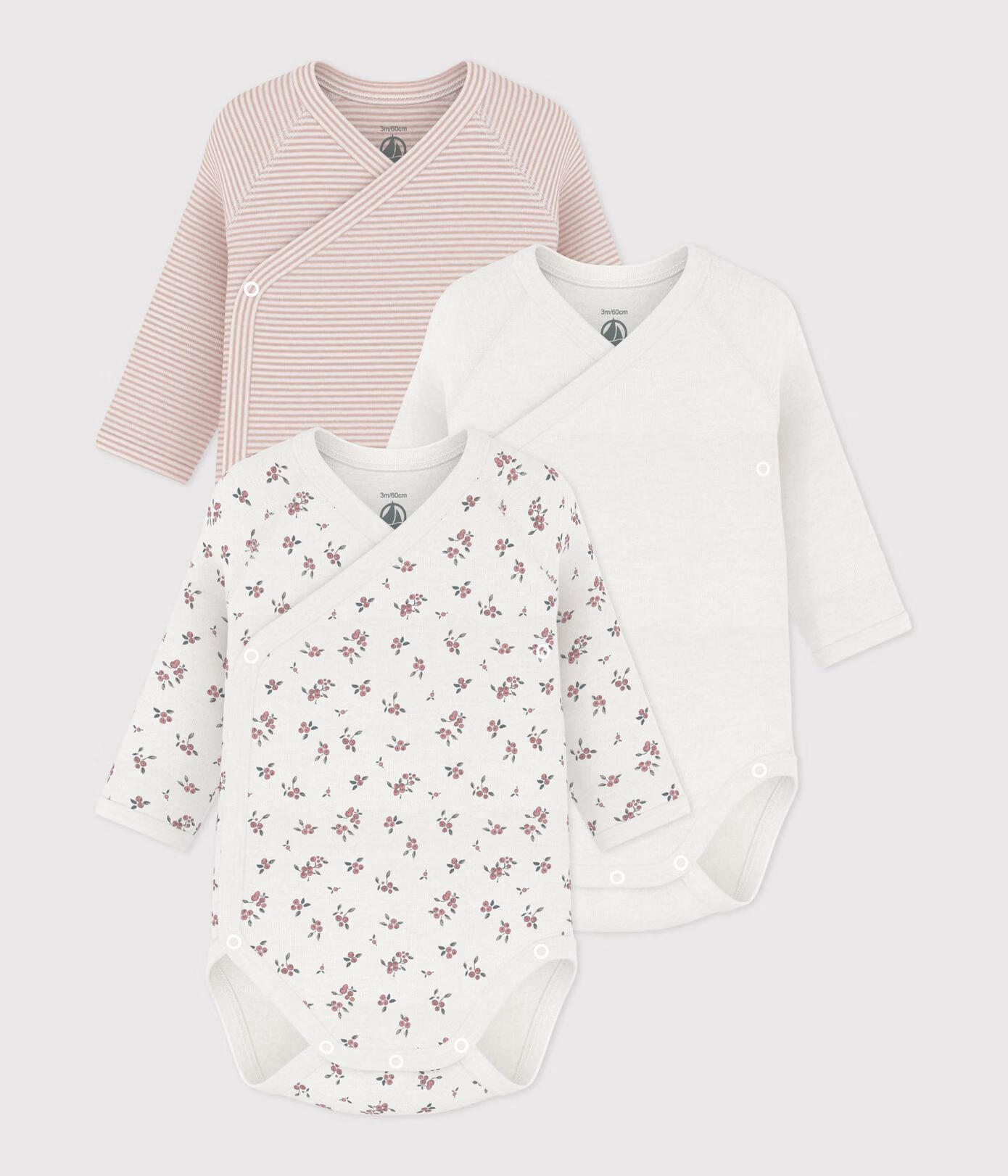 Petit Bateau - 3 pk body - jente - 1-12 mnd