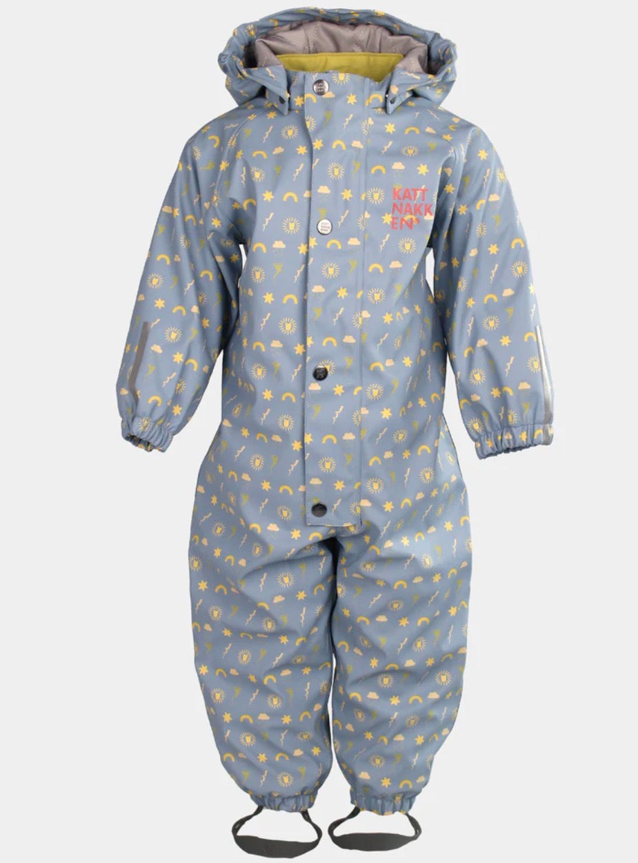 Kattnakken – Babyregndress med avtagbar hette – Mjuk blå – Gutt – 0-2 år