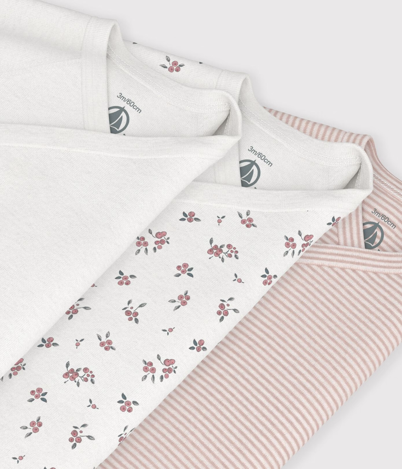 Petit Bateau - 3 pk body - jente - 1-12 mnd