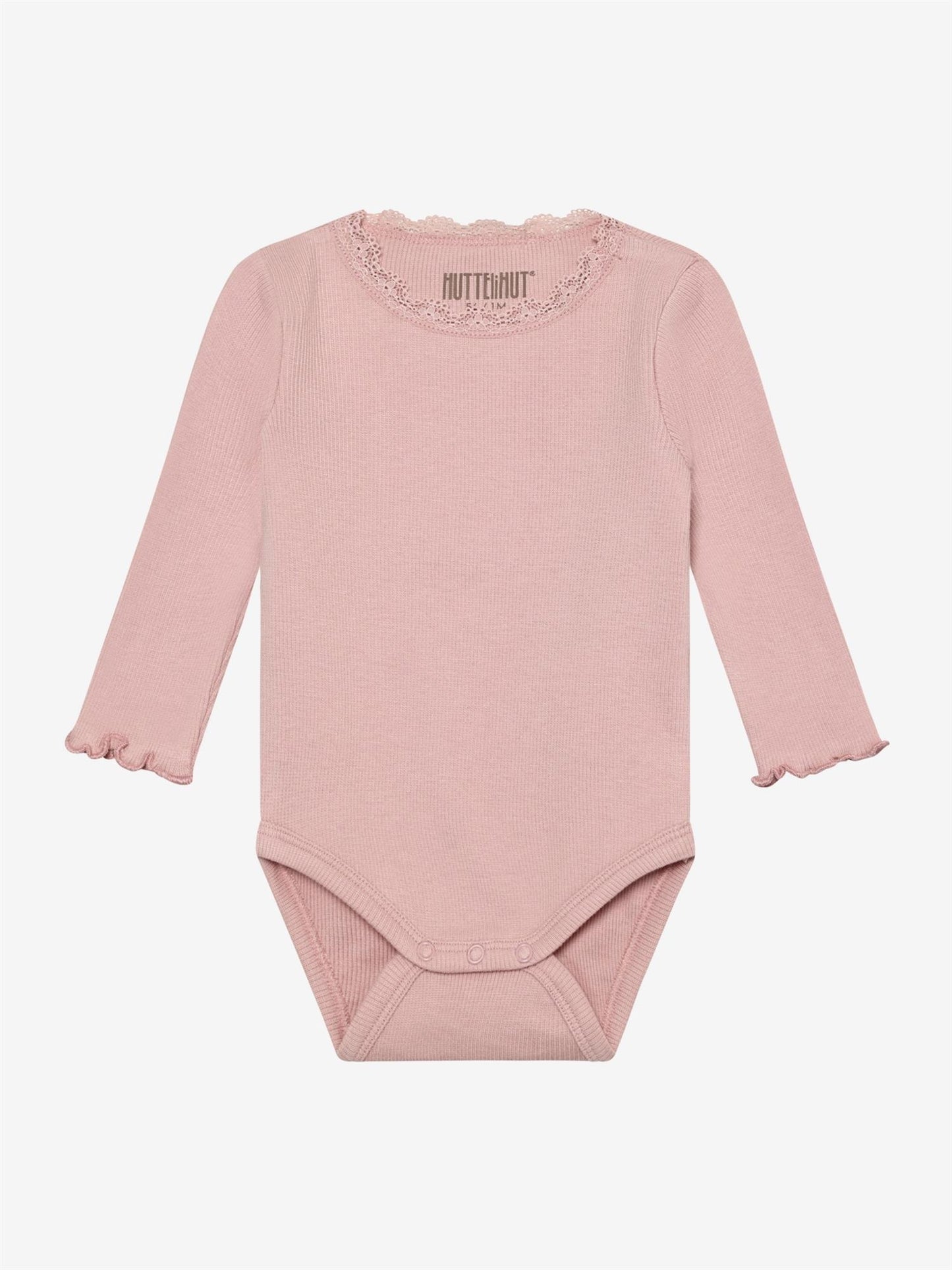 Huttelihut – Body med blonde i halsen – Gammelrosa – Jente – 0.25-2 år