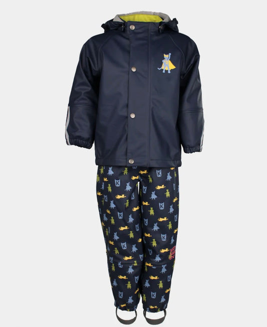 Kattnakken – Plask Regnsett med børstet innside – Marine – Gutt – 1-8 år