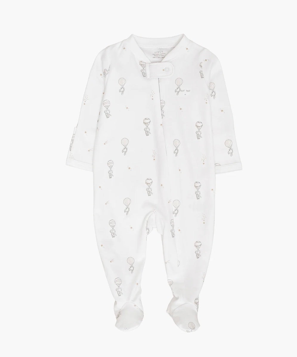 Livly - Flying Elephants Zipper Footie - Unisex - 0-12 mnd