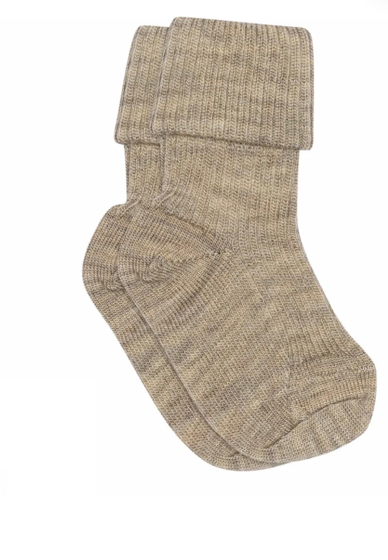 MP - Wool rib baby socks -Light  Brown Melange - Unisex