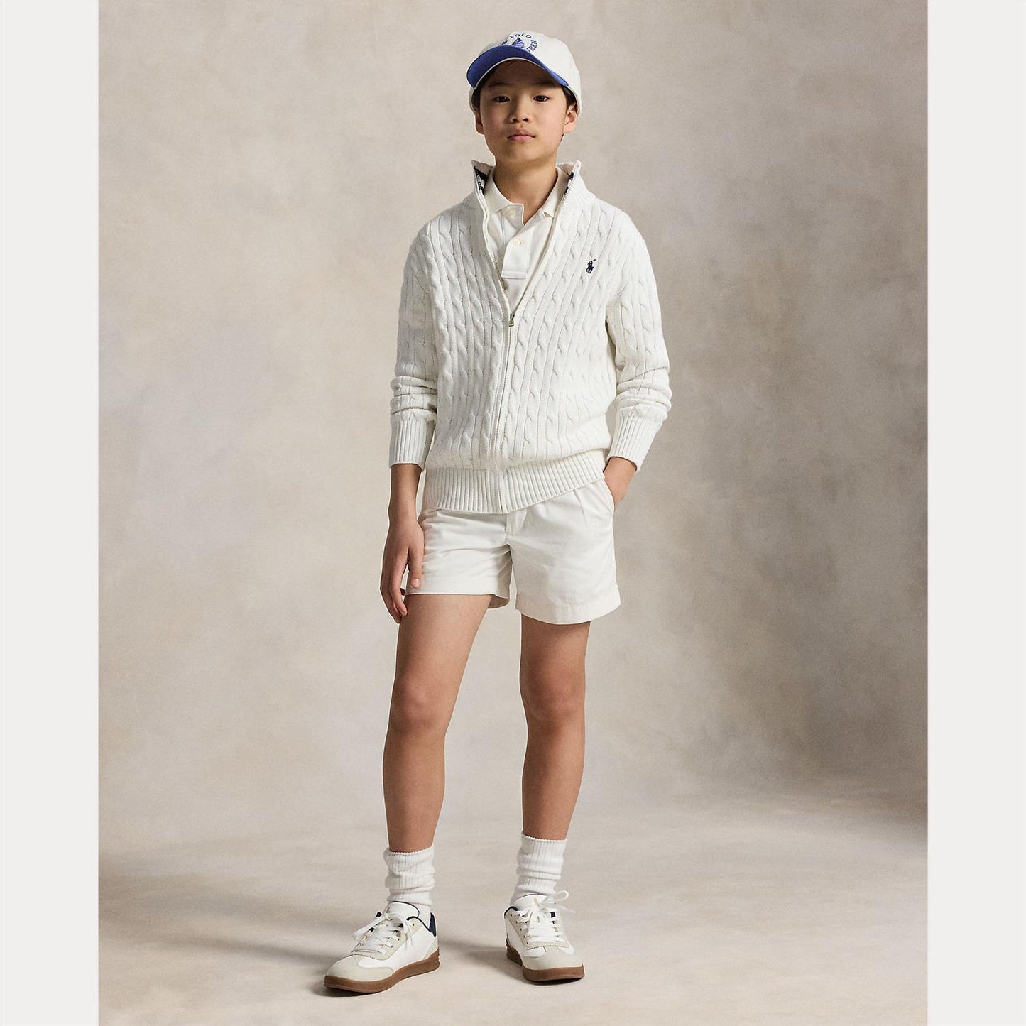 Ralph Lauren  - FullZip -  Flettet Genser - Offwhite - 10-18 år