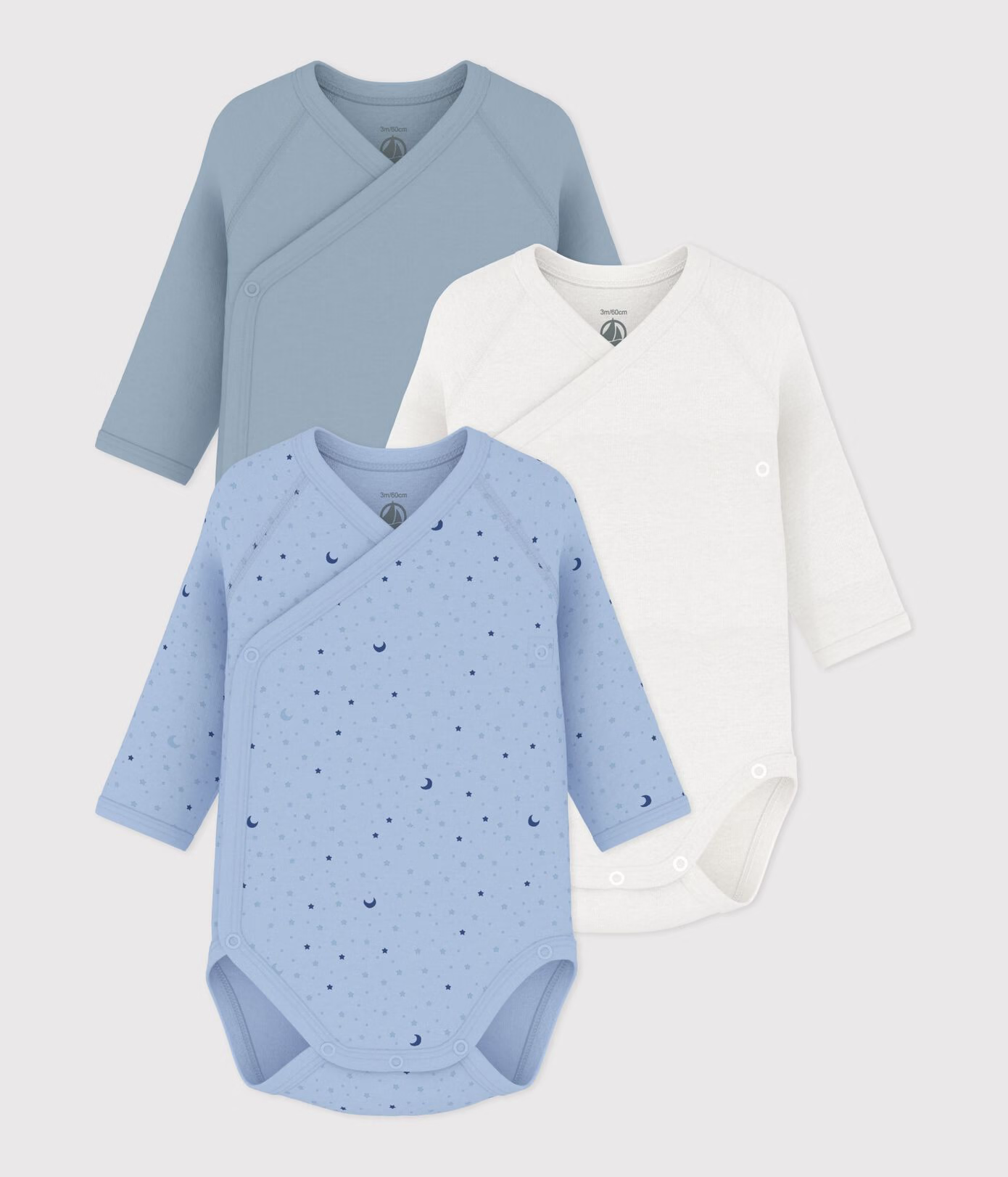 Petit Bateau - 3 pk body - gutt - 1-12 mnd
