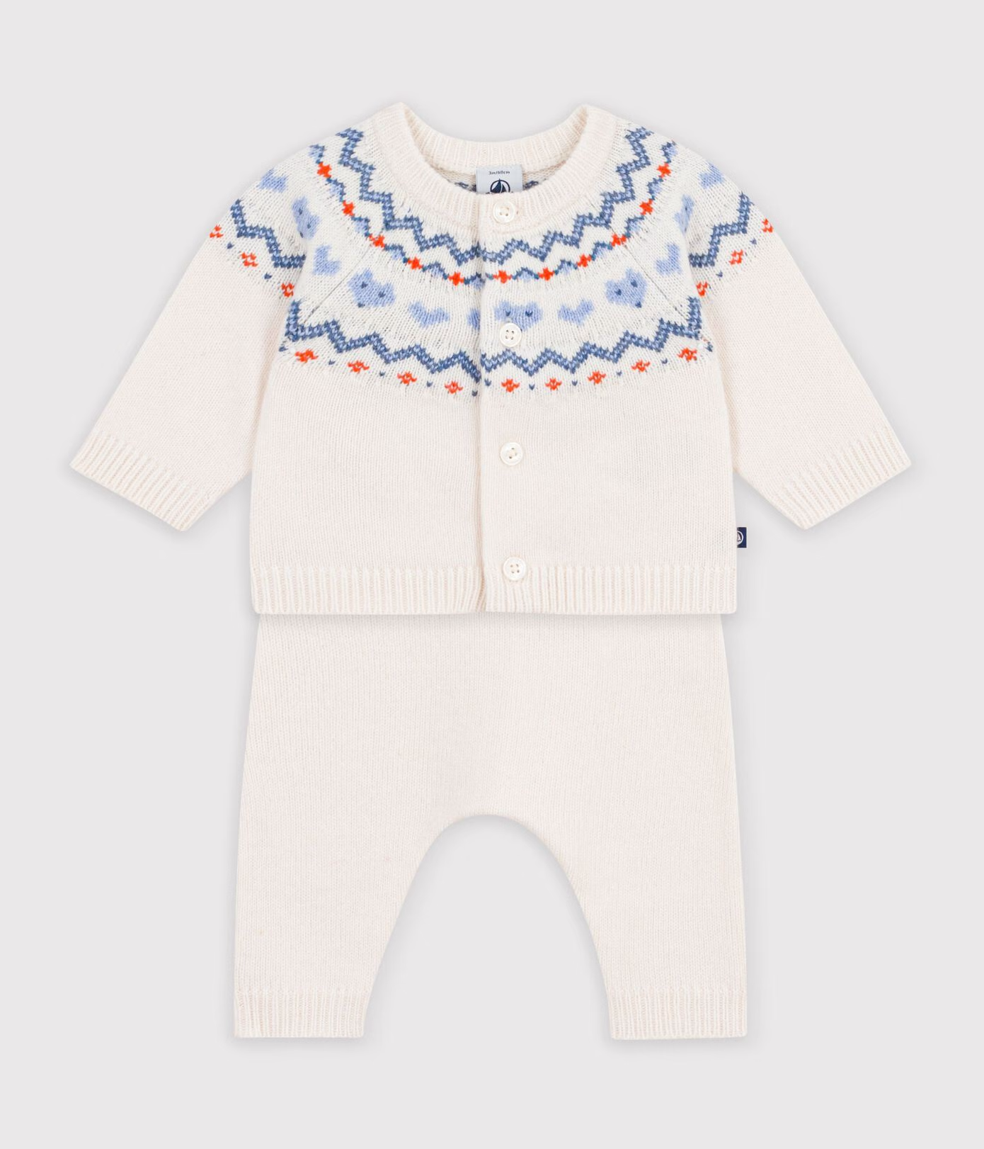 Petit Bateau - 2-delt sett - Offwhite - gutt - 0-6 mnd