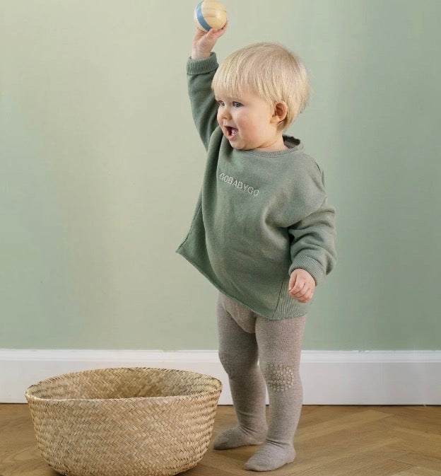 GOBABYGO – Krabbetights i økologisk bomull med antiskli – Beige – Unisex – 0-2 år
